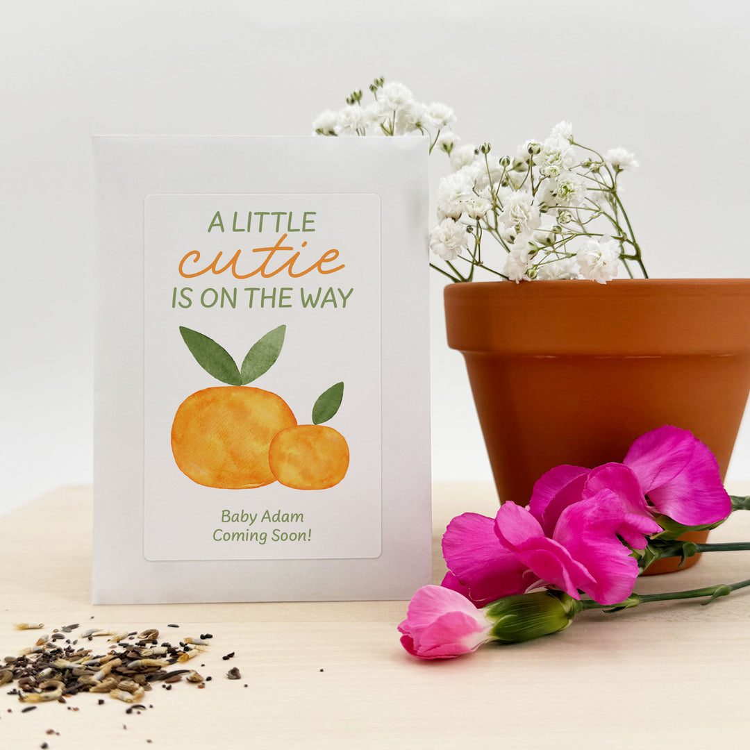 baby shower wildflower seed favors A Little Cutie is on the Way, Baby Shower Favor, Wildflower Seed Packets
