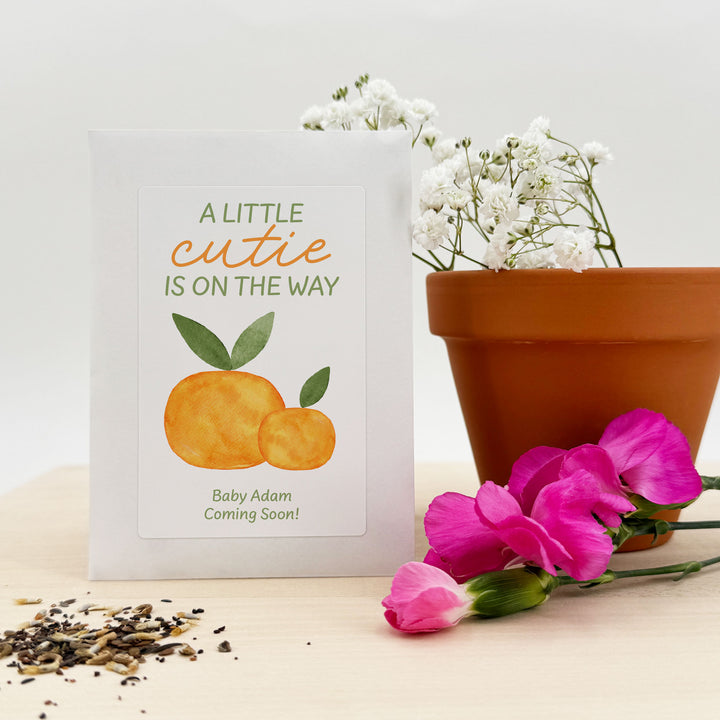 A Little Cutie is on the Way, Baby Shower Favor, Wildflower Seed Packets