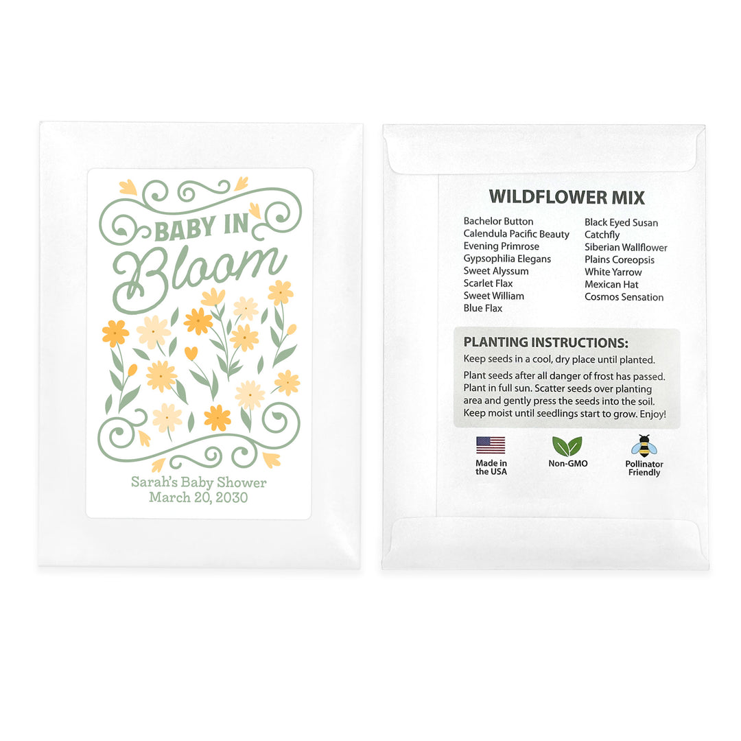 Vintage Baby in Bloom, Baby Shower, Wildflower Seed Packets