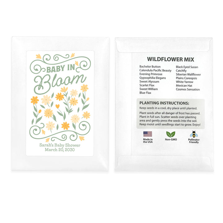 Vintage Baby in Bloom, Baby Shower, Wildflower Seed Packets
