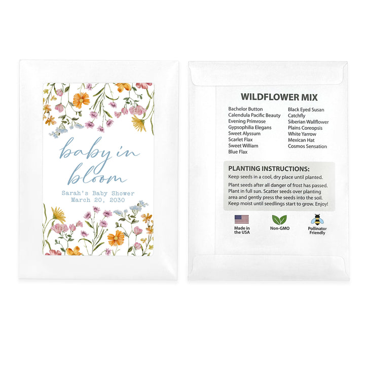 Wildflower Baby in Bloom, Baby Shower, Wildflower Seed Packets