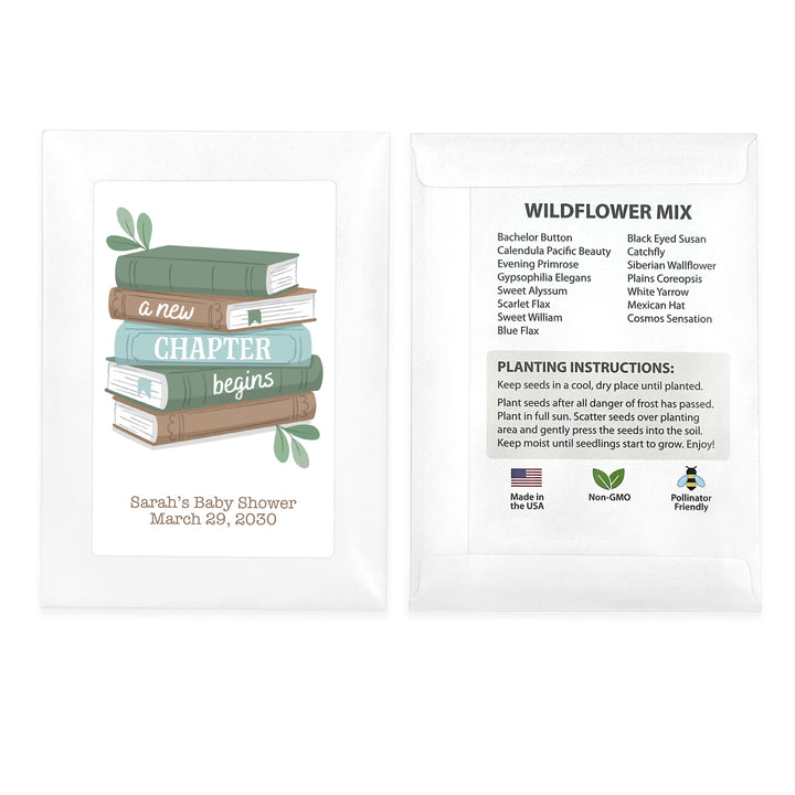A New Chapter Begins, Baby Shower Favor, Wildflower Seed Packets