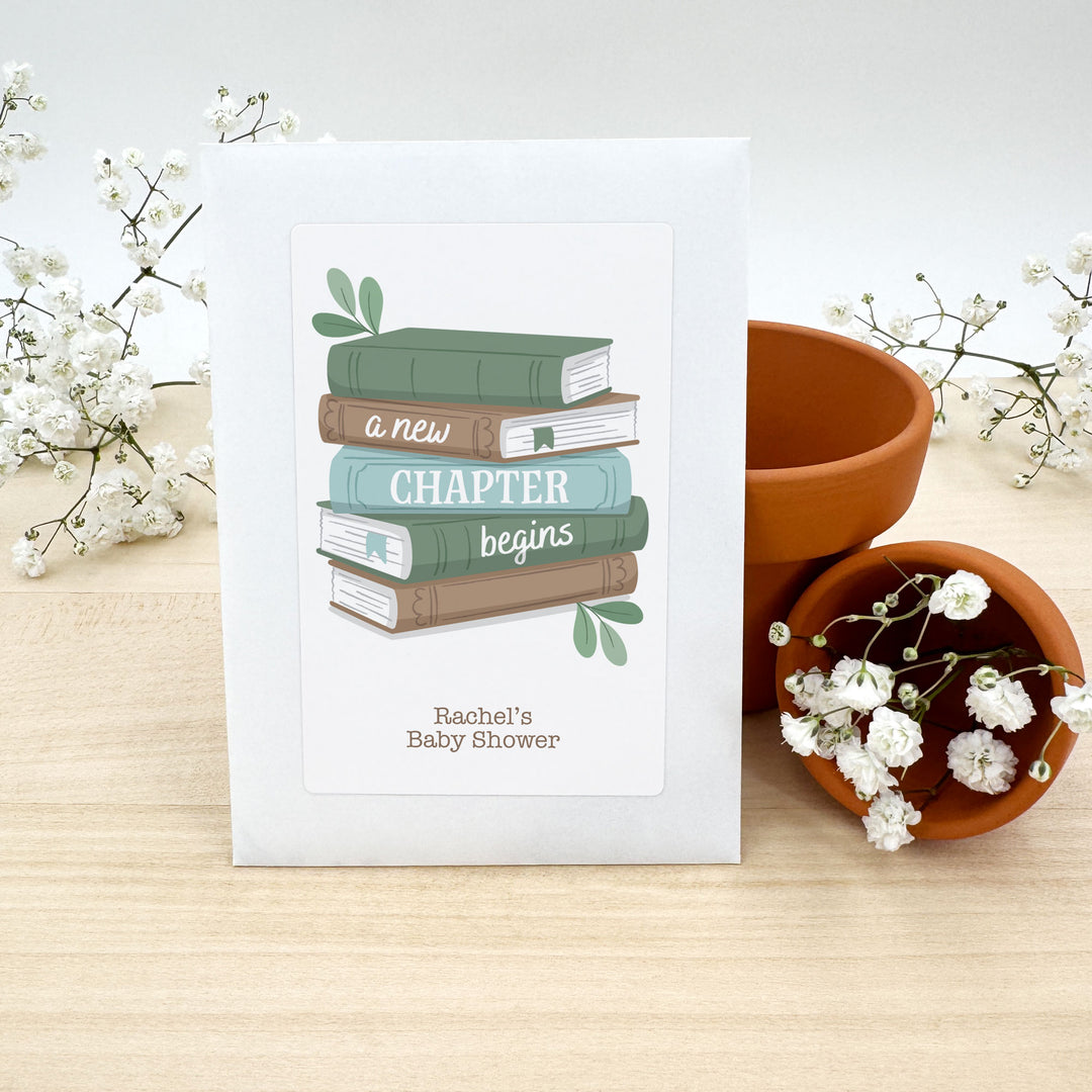 A New Chapter Begins, Baby Shower Favor, Wildflower Seed Packets