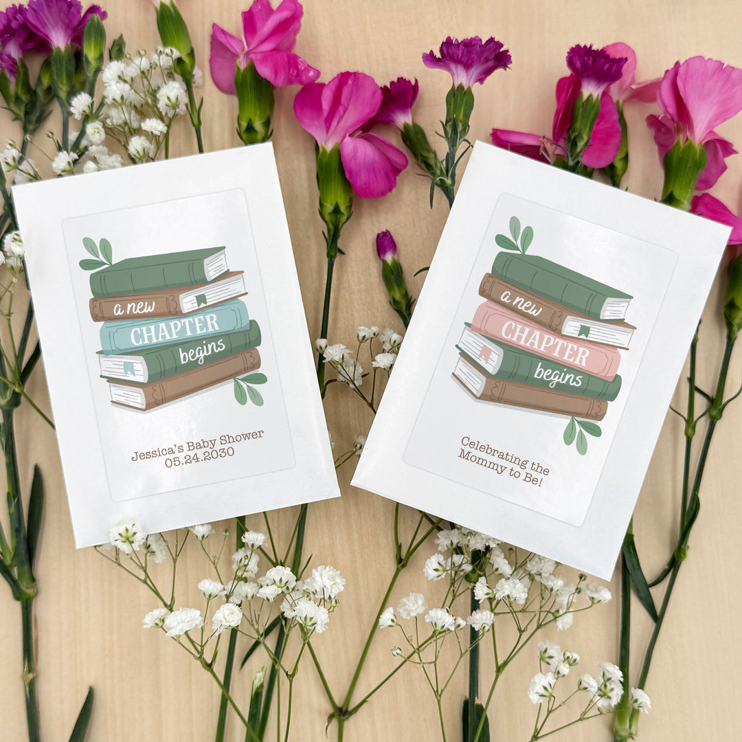 A New Chapter Begins, Baby Shower Favor, Wildflower Seed Packets