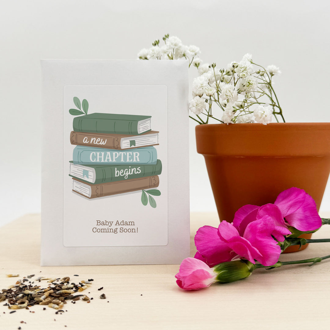 A New Chapter Begins, Baby Shower Favor, Wildflower Seed Packets
