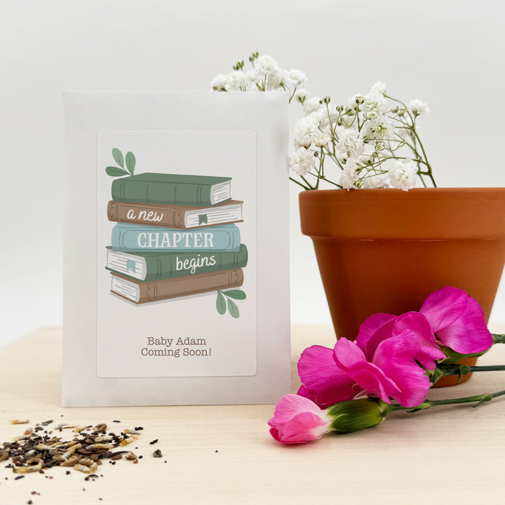 A New Chapter Begins, Baby Shower Favor, Wildflower Seed Packets