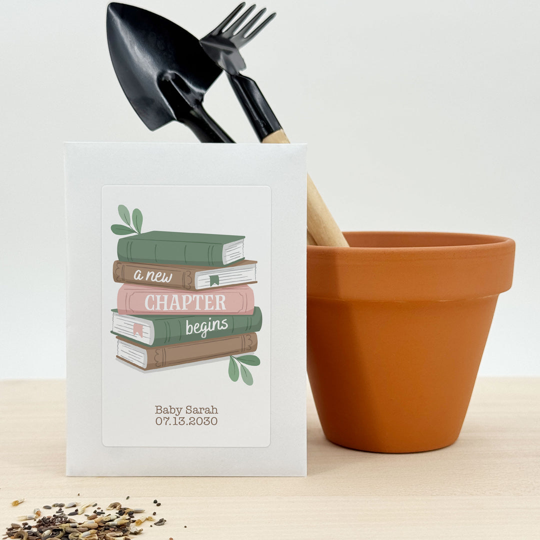 A New Chapter Begins, Baby Shower Favor, Wildflower Seed Packets