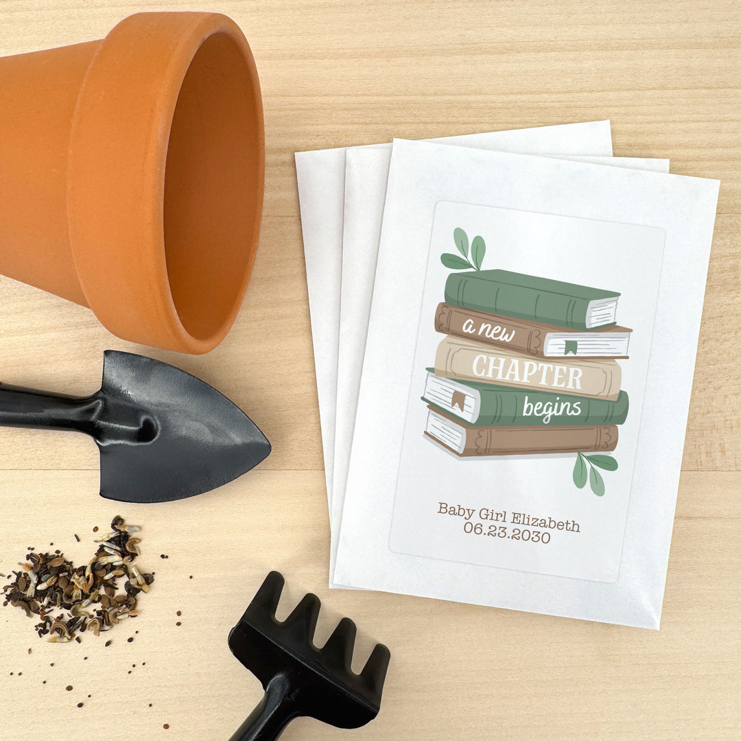 A New Chapter Begins, Baby Shower Favor, Wildflower Seed Packets