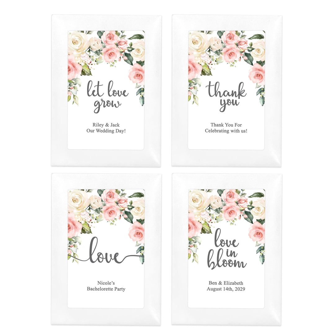 Love in Bloom, Pink and White Floral, Wedding Favor, Wildflower Seed Packets