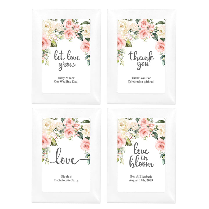 Love in Bloom, Pink and White Floral, Wedding Favor, Wildflower Seed Packets