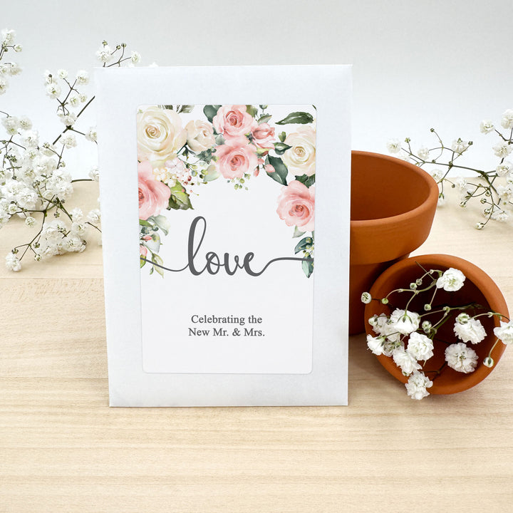 Love in Bloom, Pink and White Floral, Wedding Favor, Wildflower Seed Packets