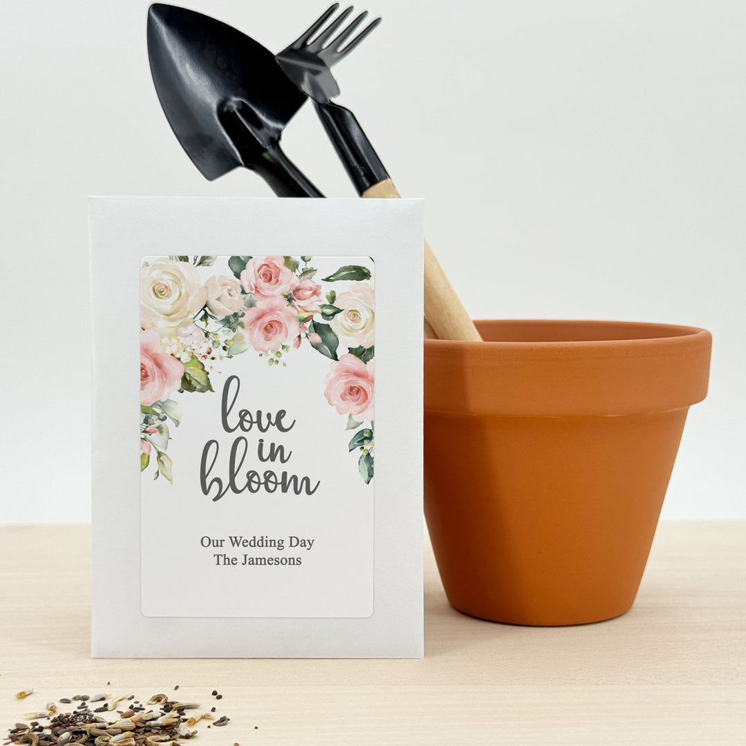 Love in Bloom, Pink and White Floral, Wedding Favor, Wildflower Seed Packets