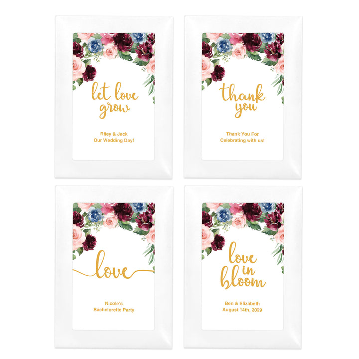 Love in Bloom, Burgundy and Pink Floral, Wedding Favor, Wildflower Seed Packets