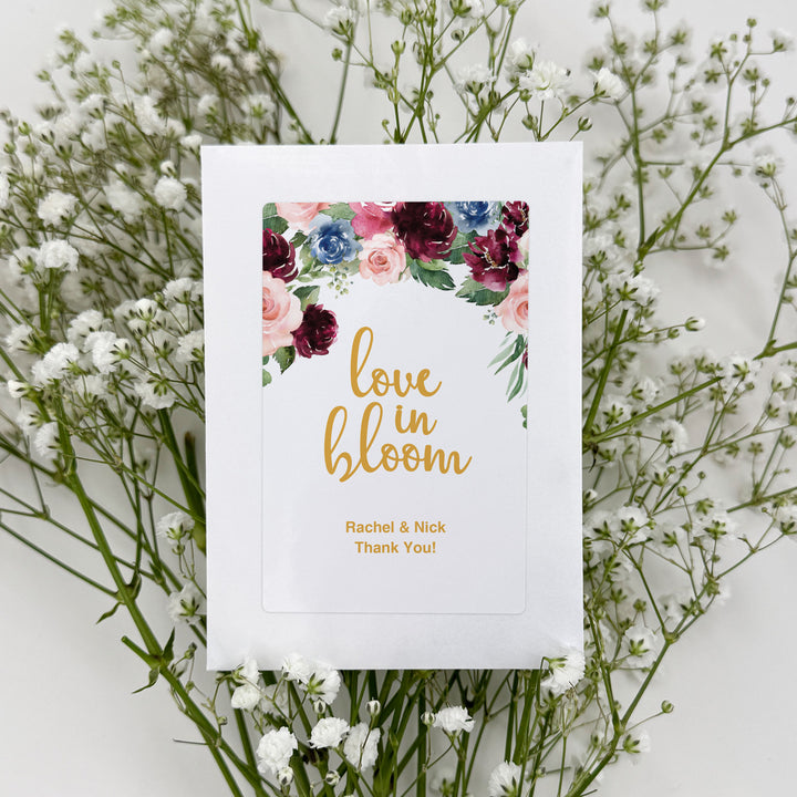 Love in Bloom, Burgundy and Pink Floral, Wedding Favor, Wildflower Seed Packets