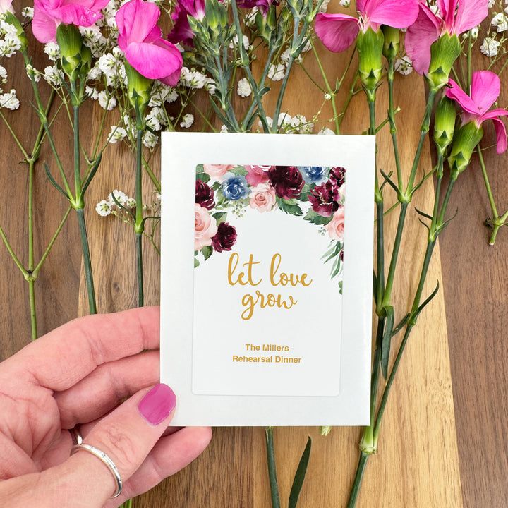 Love in Bloom, Burgundy and Pink Floral, Wedding Favor, Wildflower Seed Packets