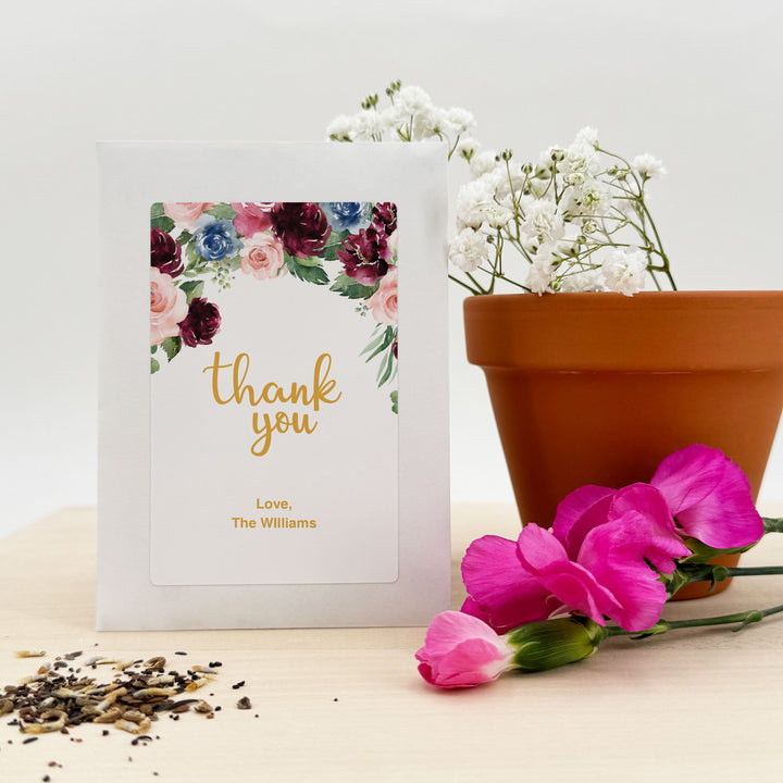 Love in Bloom, Burgundy and Pink Floral, Wedding Favor, Wildflower Seed Packets