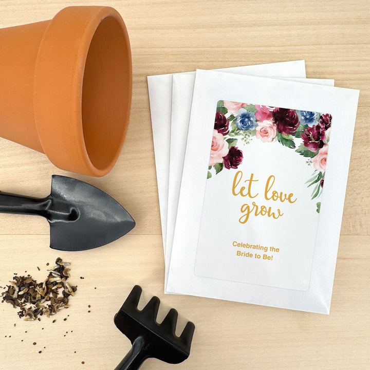 Love in Bloom, Burgundy and Pink Floral, Wedding Favor, Wildflower Seed Packets