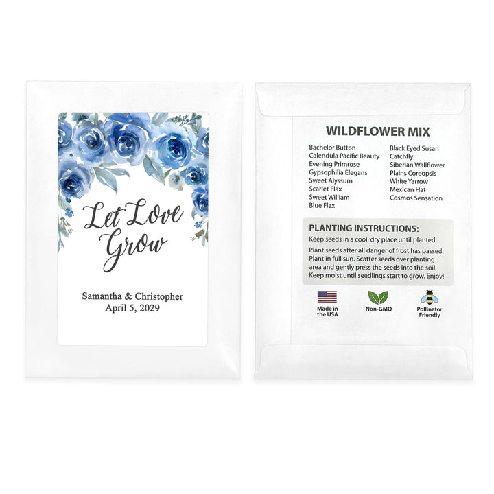Love in Bloom Blue Floral, Wedding Favor, Wildflower Seed Packets