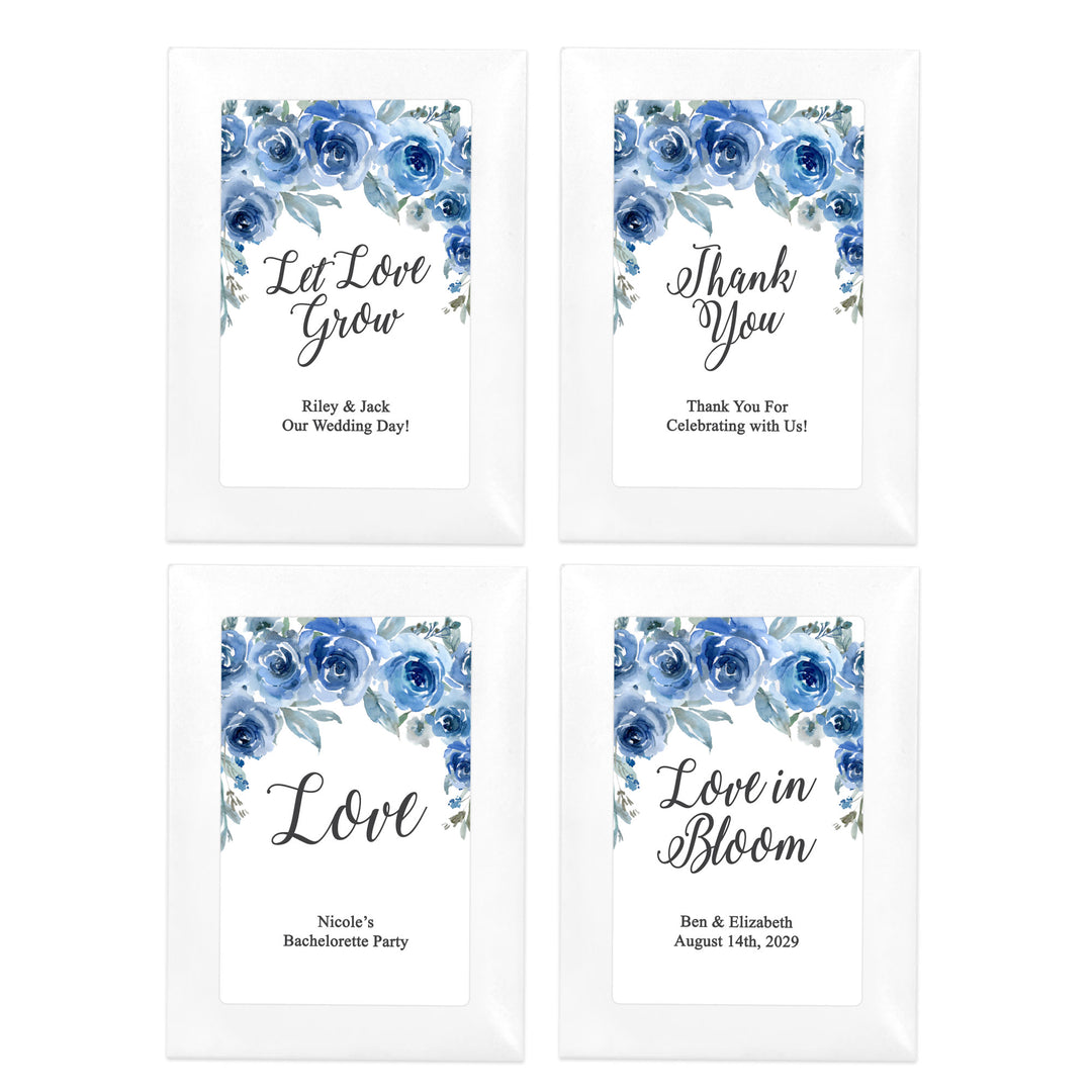 Love in Bloom Blue Floral, Wedding Favor, Wildflower Seed Packets