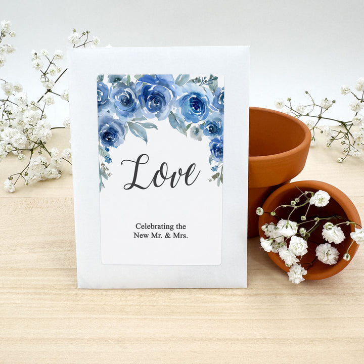 Love in Bloom Blue Floral, Wedding Favor, Wildflower Seed Packets