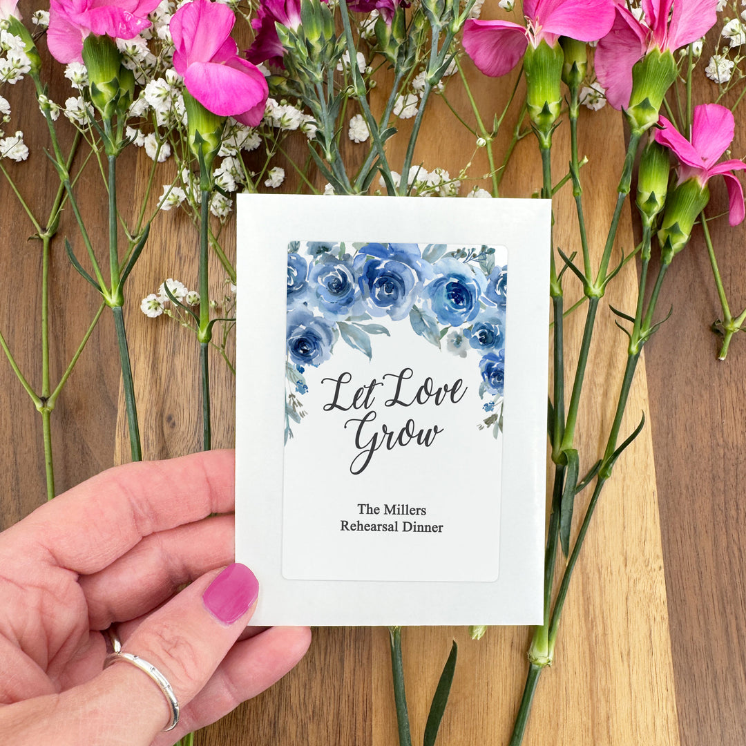 Love in Bloom Blue Floral, Wedding Favor, Wildflower Seed Packets