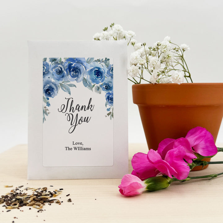 Love in Bloom Blue Floral, Wedding Favor, Wildflower Seed Packets