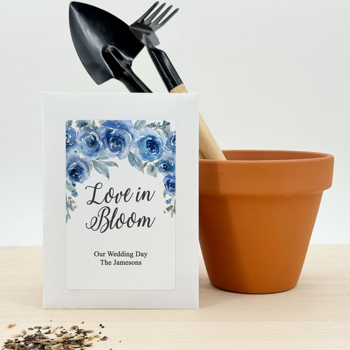 Love in Bloom Blue Floral, Wedding Favor, Wildflower Seed Packets