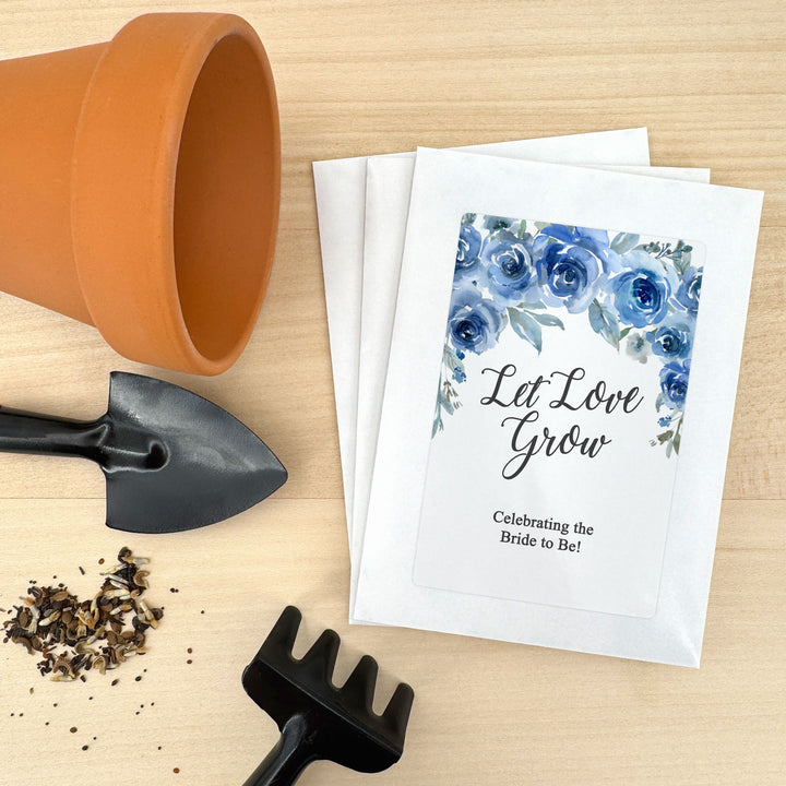 Love in Bloom Blue Floral, Wedding Favor, Wildflower Seed Packets
