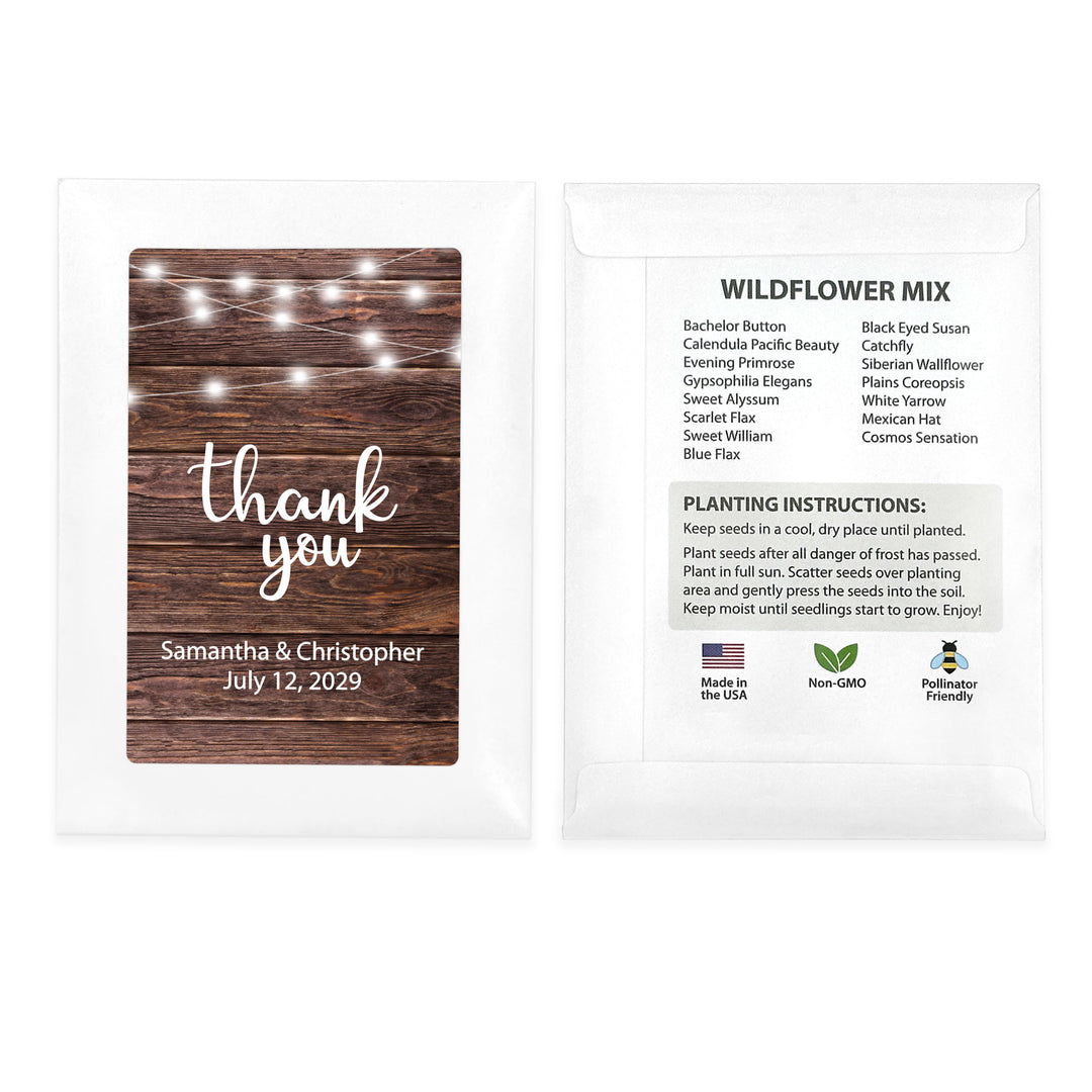 Rustic Fairy Lights, Wedding Favor, Wildflower Seed Packets