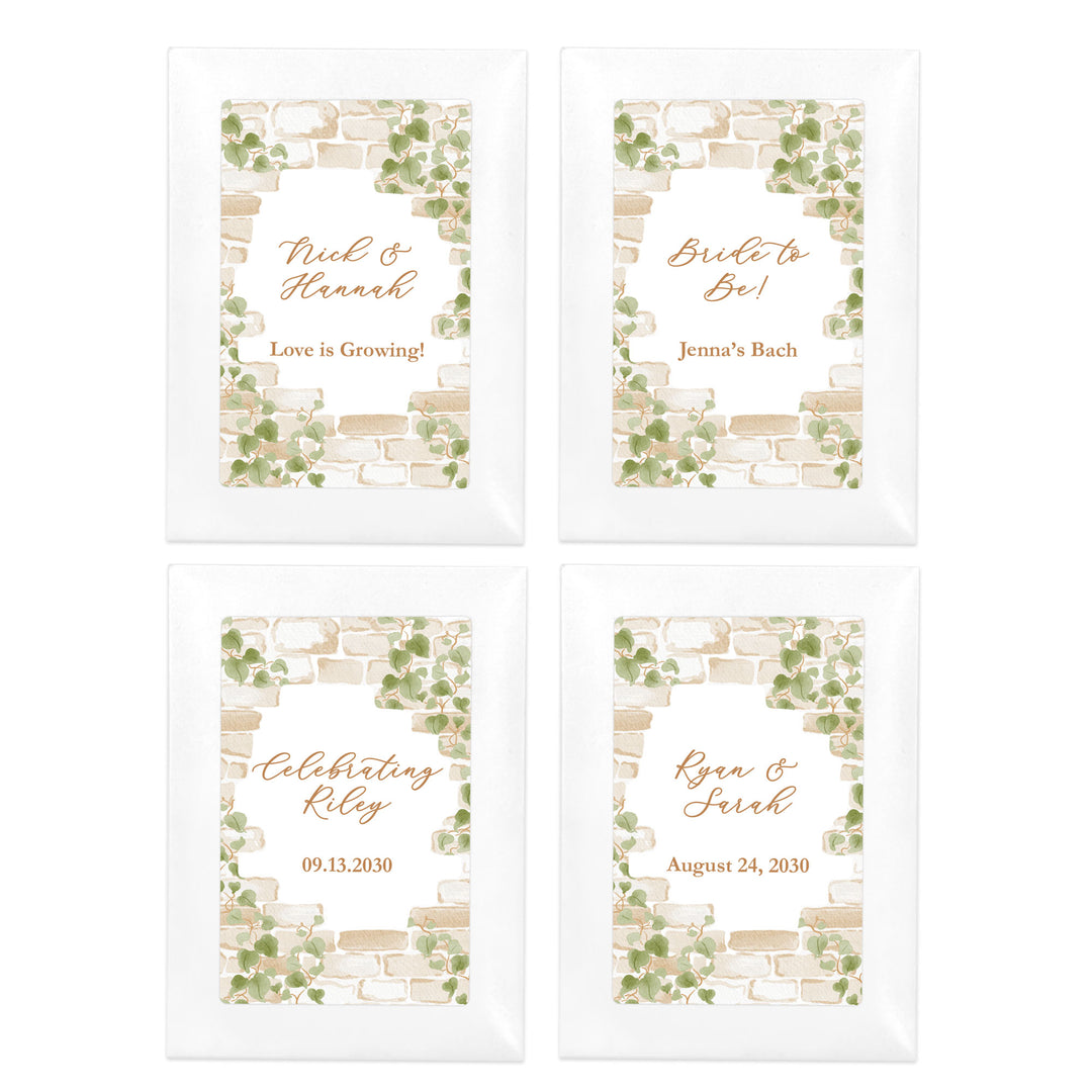 Wedding Favor Seed Packets, Bridal Shower Favors, Birthday Party, Custom Wildflower Seeds, Stone Wall with Vines