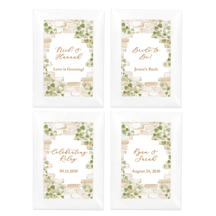 Wedding Favor Seed Packets, Bridal Shower Favors, Birthday Party, Custom Wildflower Seeds, Stone Wall with Vines