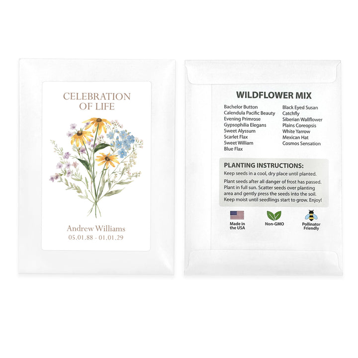 Wildflower Memorial, Funeral Favors, Wildflower Seed Packets