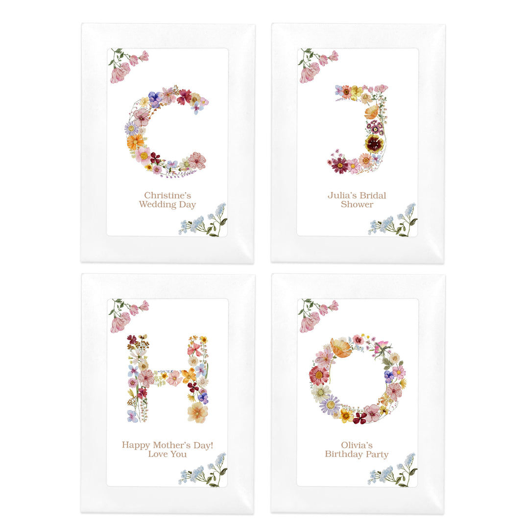 Pressed Flower Monogram, Birthday Favors, Wildflower Seed Packets