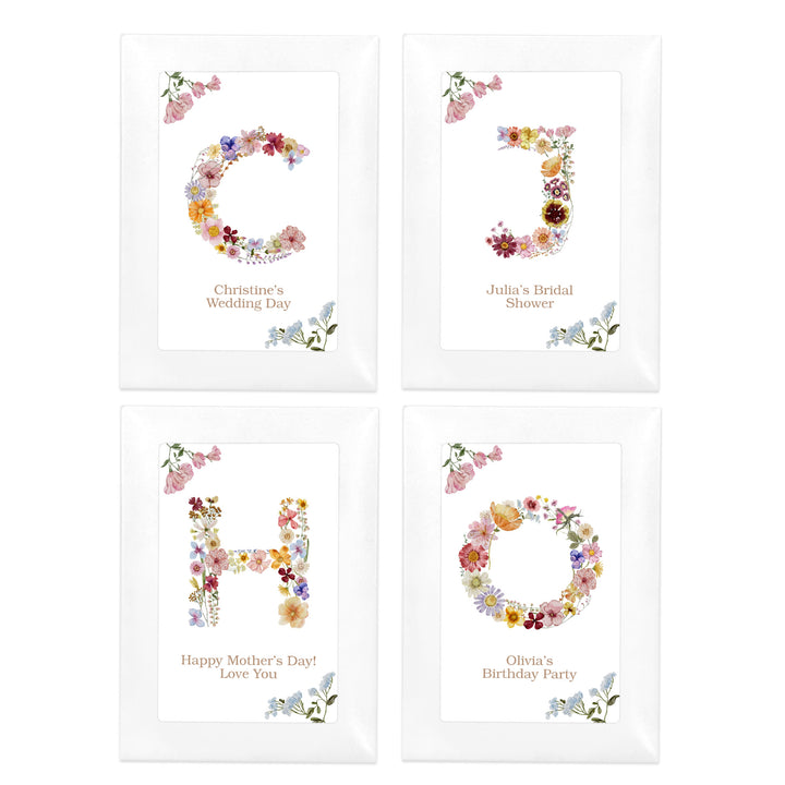 Pressed Flower Monogram, Birthday Favors, Wildflower Seed Packets