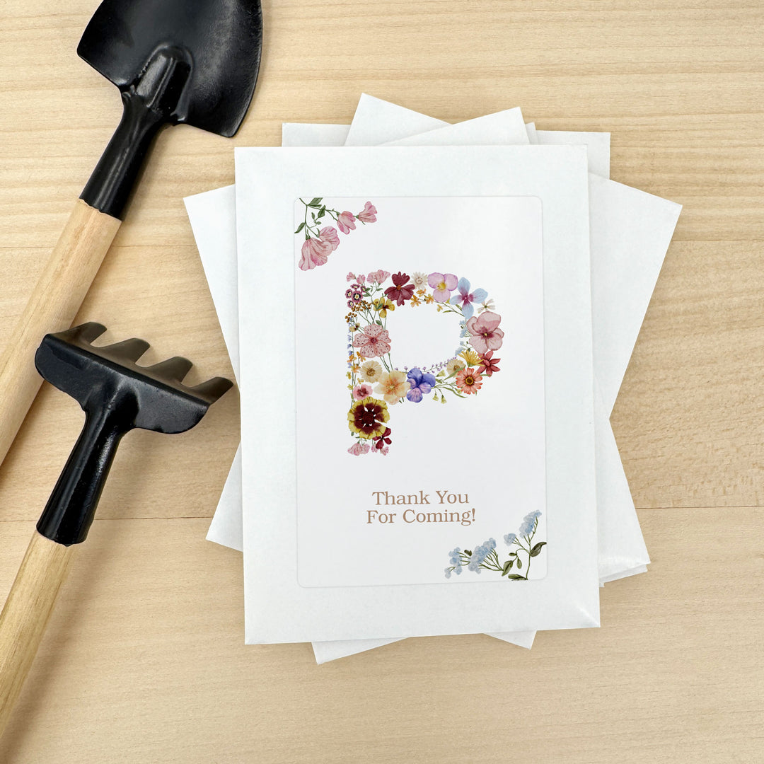 Pressed Flower Monogram, Birthday Favors, Wildflower Seed Packets
