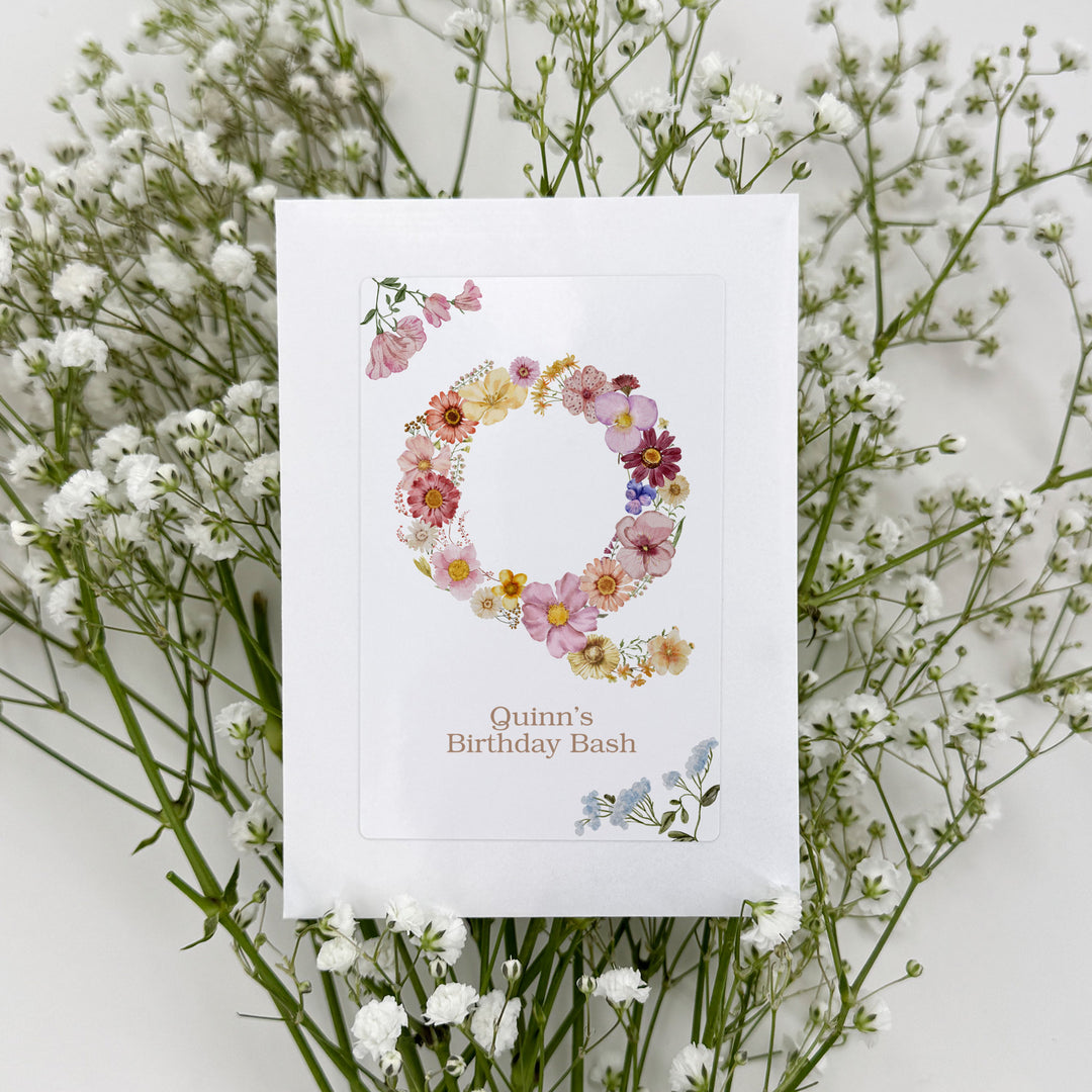 Pressed Flower Monogram, Birthday Favors, Wildflower Seed Packets