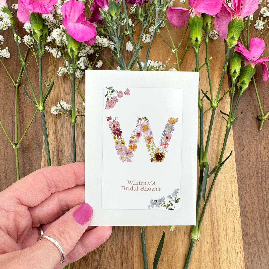Pressed Flower Monogram, Birthday Favors, Wildflower Seed Packets