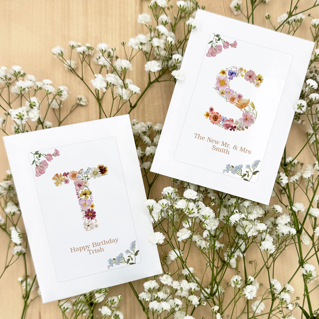 Pressed Flower Monogram, Birthday Favors, Wildflower Seed Packets