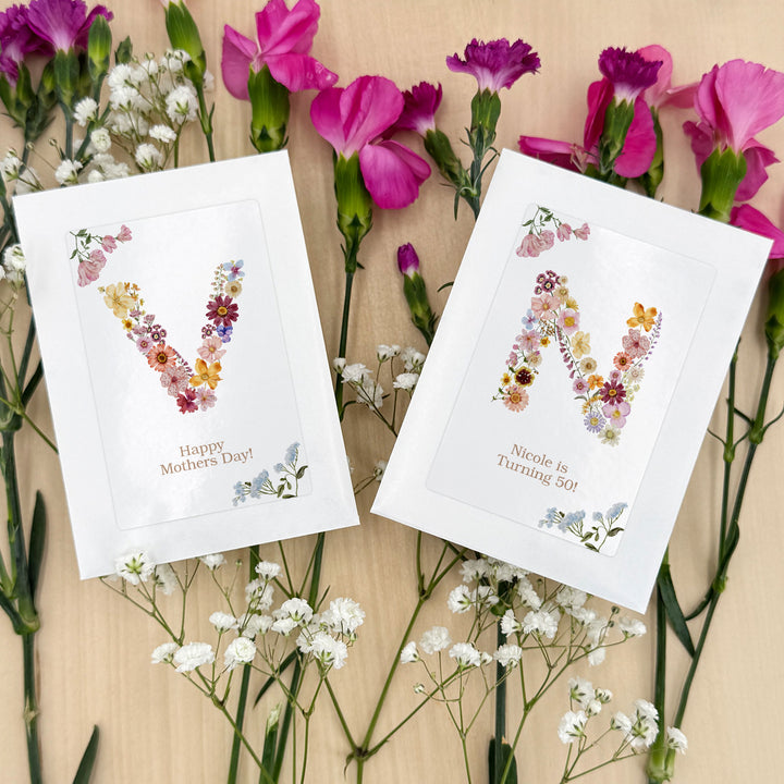 Pressed Flower Monogram, Birthday Favors, Wildflower Seed Packets
