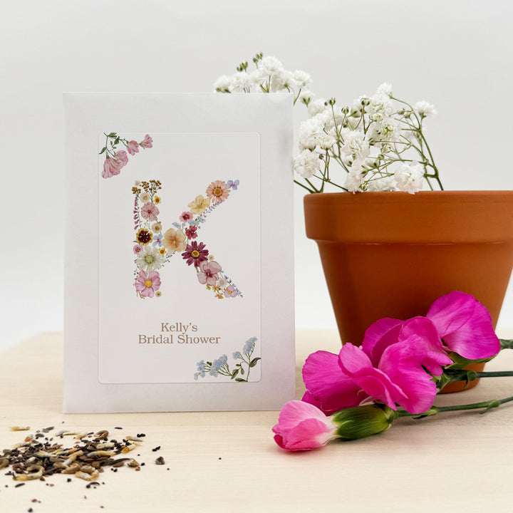 Pressed Flower Monogram, Birthday Favors, Wildflower Seed Packets