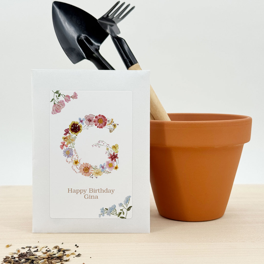 Pressed Flower Monogram, Birthday Favors, Wildflower Seed Packets