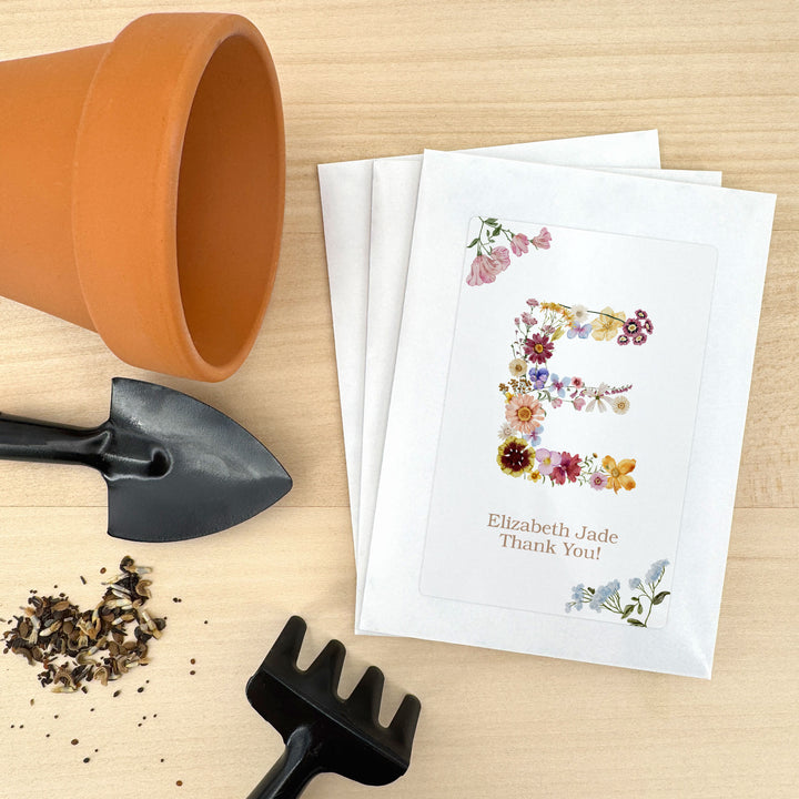 Pressed Flower Monogram, Birthday Favors, Wildflower Seed Packets