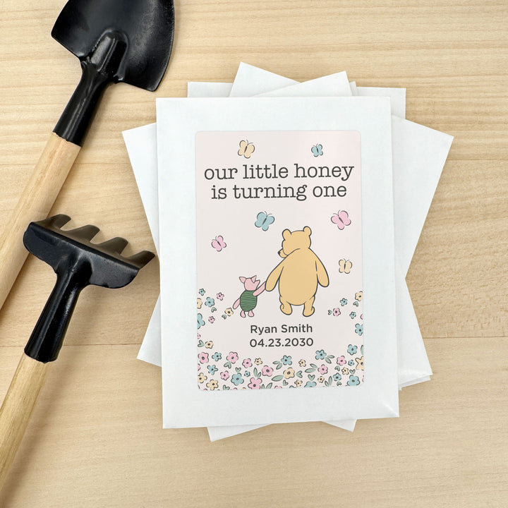 Winnie the Pooh & Piglet Birthday, Our Little Honey is Turning One, Wildflower Seed Packets