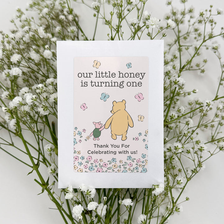 Winnie the Pooh & Piglet Birthday, Our Little Honey is Turning One, Wildflower Seed Packets