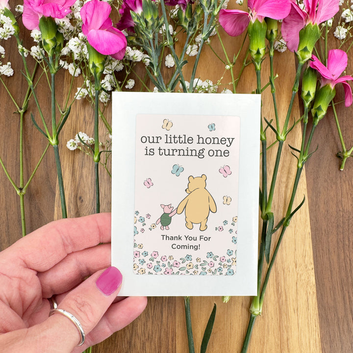 Winnie the Pooh & Piglet Birthday, Our Little Honey is Turning One, Wildflower Seed Packets