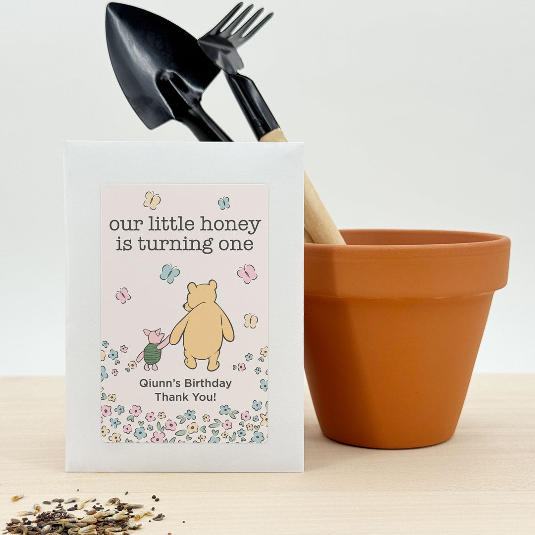 Winnie the Pooh & Piglet Birthday, Our Little Honey is Turning One, Wildflower Seed Packets