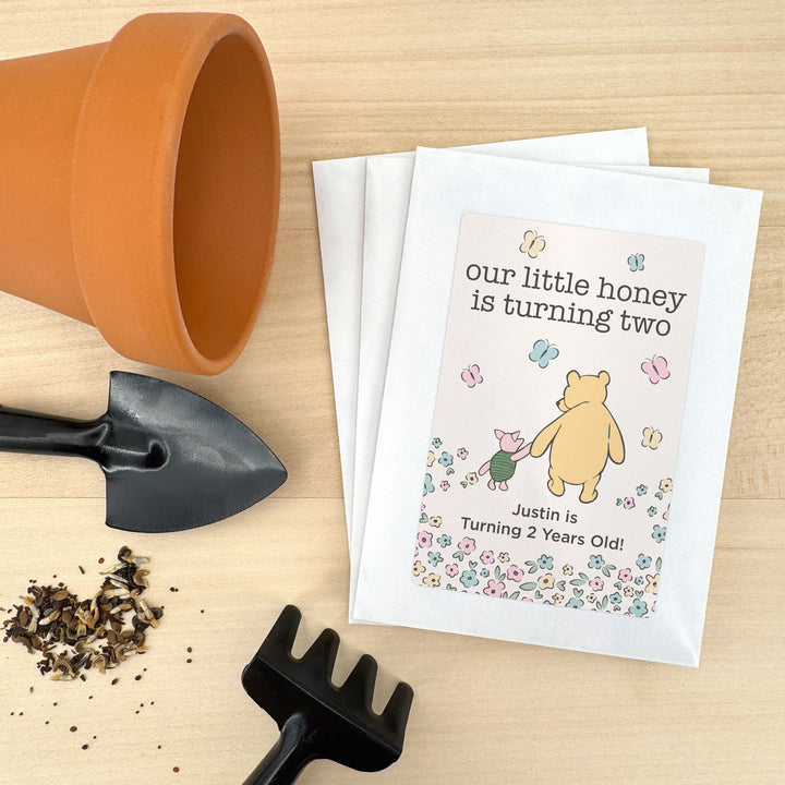 Winnie the Pooh & Piglet Birthday, Our Little Honey is Turning One, Wildflower Seed Packets