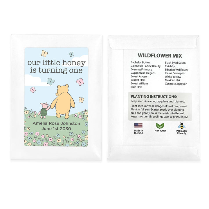 Winnie the Pooh & Piglet Blue Skies Birthday, Our Little Honey is Turning One, Wildflower Seed Packets