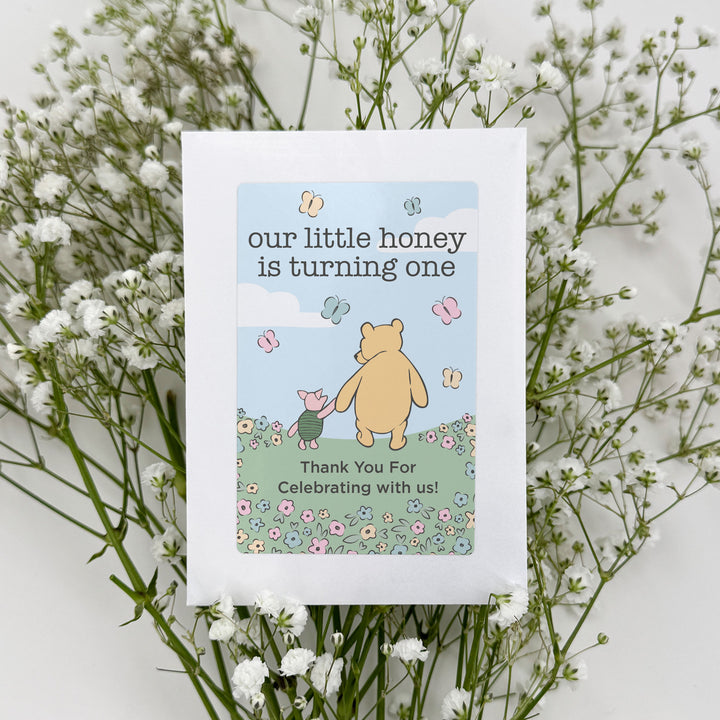 Winnie the Pooh & Piglet Blue Skies Birthday, Our Little Honey is Turning One, Wildflower Seed Packets