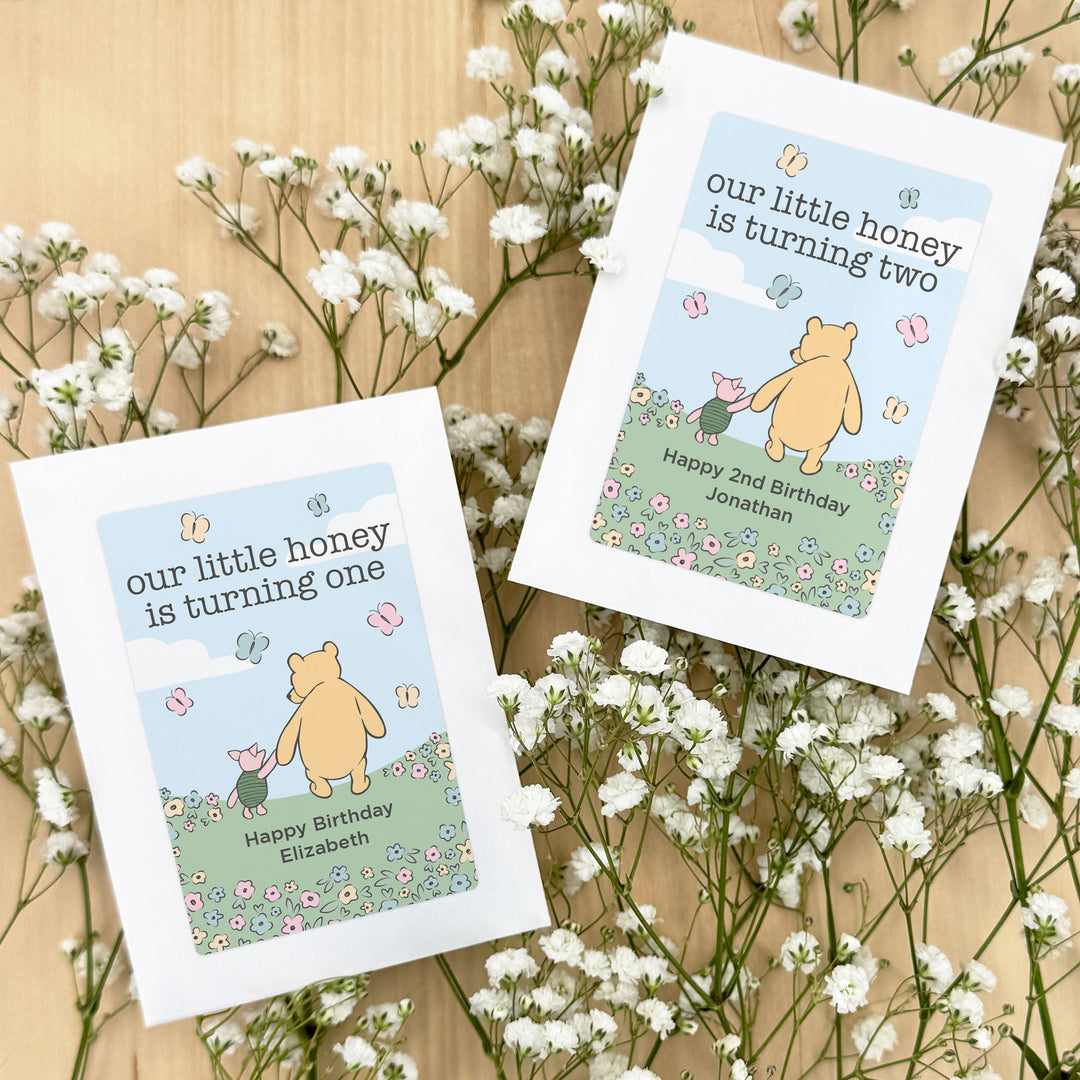 Winnie the Pooh & Piglet Blue Skies Birthday, Our Little Honey is Turning One, Wildflower Seed Packets